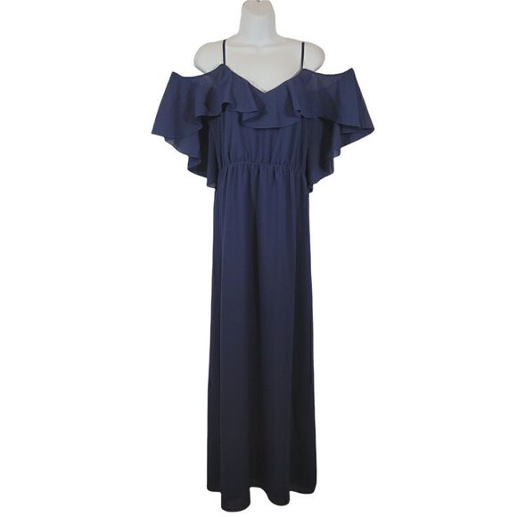 NEW Ali & Jay Love Story Cold Shoulder Maxi Dress In Navy Blue Size Large - Picture 7 of 16